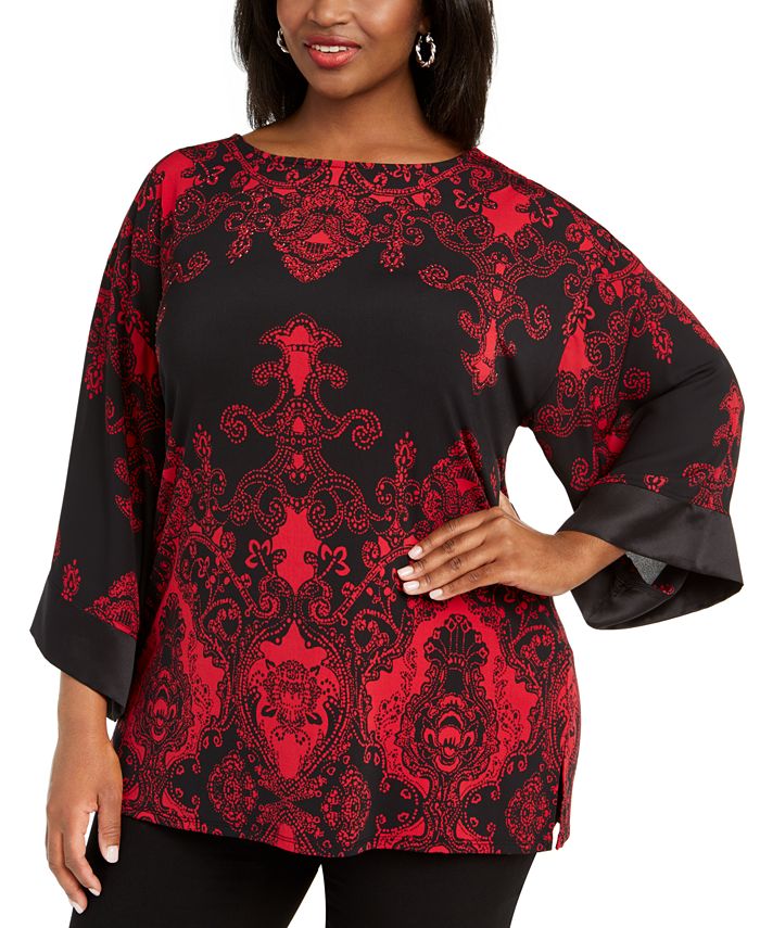 JM Collection Plus Size Printed Sparkle Top, Created for Macy's ...