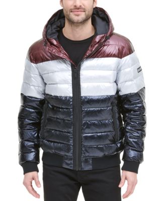 dkny men's quilted hooded bomber jacket