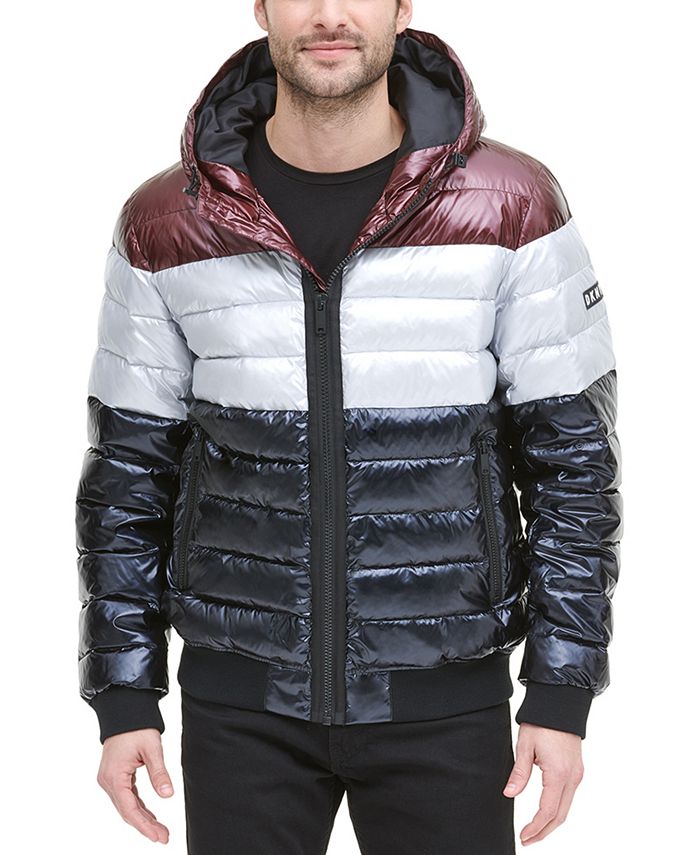 DKNY Men's Quilted Pearlized Nylon Hooded Bomber Jacket, Created for ...