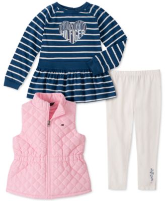 Tommy Hilfiger - Toddler Girls 3-Pc. Quilted Vest, Striped Top & Leggings Set