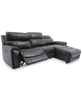 Furniture - Hutchenson 3-Pc. Leather Chaise Sectional with Power Recliner and Power Headrest