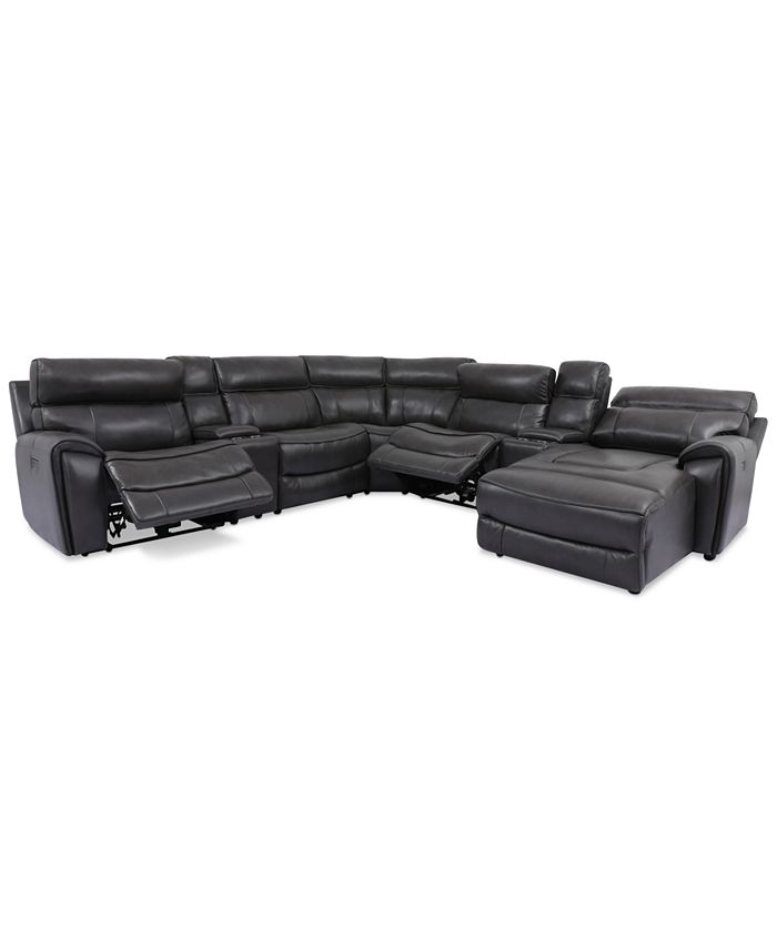 Furniture CLOSEOUT! Hutchenson 7Pc. Leather Chaise Sectional with 2