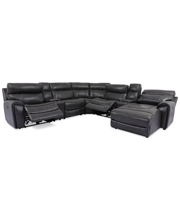 Furniture - Hutchenson 7-Pc. Leather Chaise Sectional with 2 Power Recliners and 2 Consoles