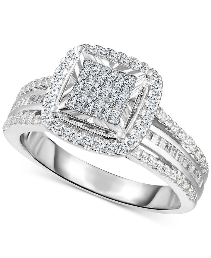 TruMiracle Diamond Halo Cluster Engagement Ring (1 ct. t.w.) in 10k ...