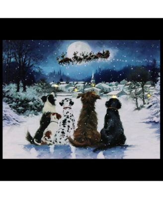 LED Fibre Optic Lighted Dogs Watching Santa Claus Christmas Wall Art