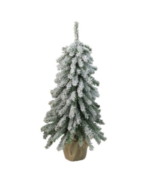 Northlight 18" Flocked Downswept Mini Village Pine Artificial Christmas Tree In Burlap Base In White