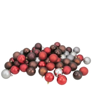 Northlight 60ct Red/burgundy/pewter/mocha Shatterproof 4-finish Christmas Ball Ornaments 2.5" In Multi