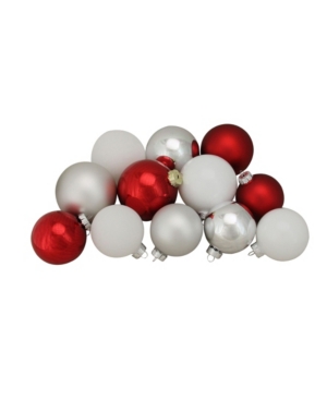 Northlight 72ct Red Silver And White Shiny And Matte Glass Ball Christmas Ornaments 3.25-4"