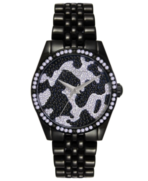 image of Jessica Simpson Women-s Camo Pave Crystal Black Tone Bracelet Watch 37mm