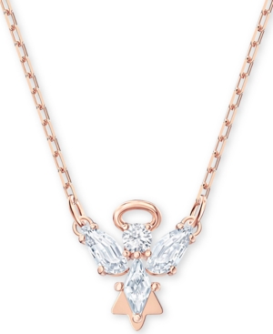 image of Swarovski Rose Gold-Tone Crystal Angel Pendant Necklace, 14-7/8