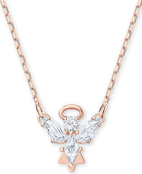 Swarovski Rose Gold Tone Crystal Angel Pendant Necklace 14 7 8 2 Extender Reviews Necklaces Jewelry Watches Macy S