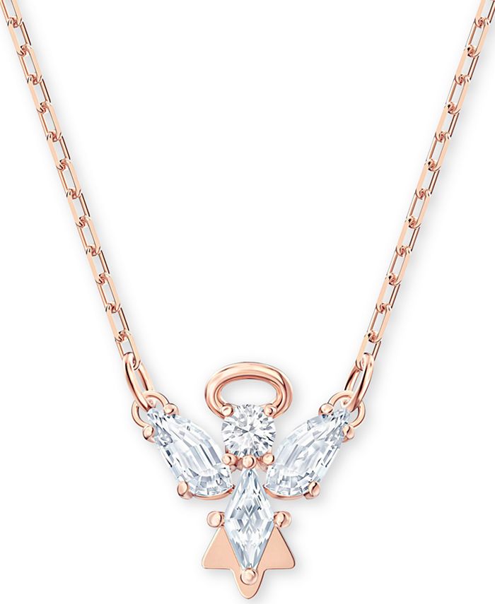 Swarovski Rose Gold-Tone Crystal Angel Pendant Necklace, 14-7/8