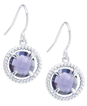 image of Round Crystal Wire Drop Earrings in Sterling Silver. Available in Clear, Blue, Green or Purple