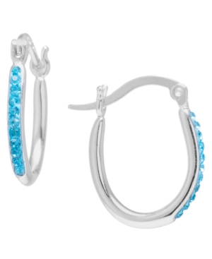 image of Crystal Oval Hoop Earrings in Sterling Silver. Available in Clear, Gray or Blue