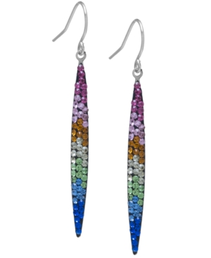 image of Pave Crystal Elongated Drop Wire Earrings Set in Sterling Silver. Available in Clear or Multi