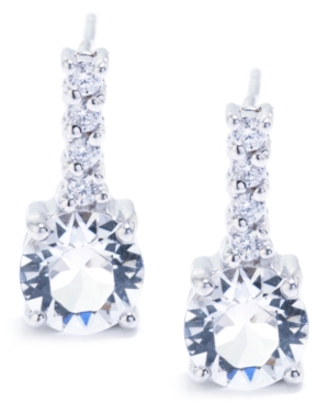 image of Swarovski Crystal 6mm with Cubic Zirconia Bar Drop Earring in Sterling Silver. Available in Clear, Blue, Light Blue and Red