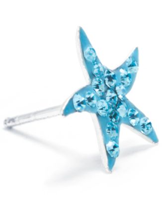 Light Aqua Crystal Pav&eacute; Starfish Stud Earrings in Sterling Silver