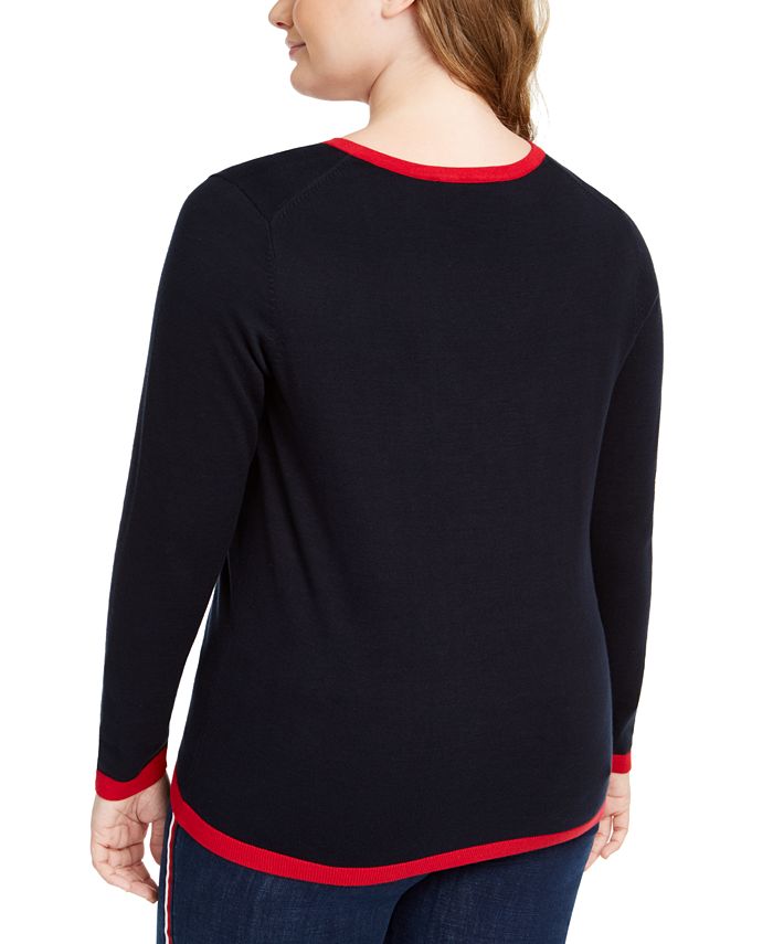 Tommy Hilfiger Plus Size Cotton V-Neck Argyle Sweater - Macy's