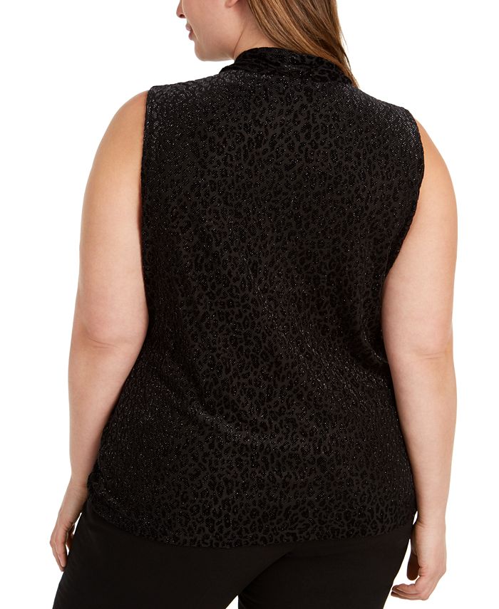 Calvin Klein Womens Textured Animal Print Top Silver Size Large main image 0