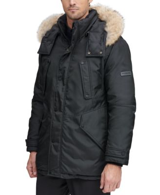 bohlen down & feather bomber jacket with removable genuine coyote fur trim hood