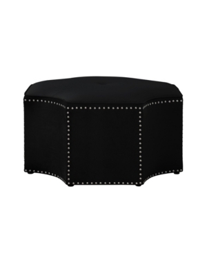 Nicole Miller Fiorella Upholstered Octagon Cocktail Ottoman With Nailhead Trim In Black