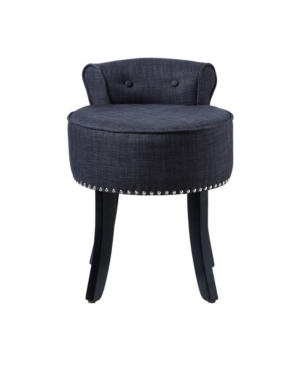 Inspired Home Taylor Upholstered Vanity Stool With Nailhead Trim In Dark Grey