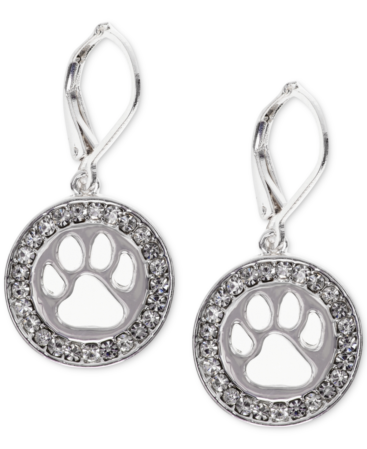 Silver-Tone Pave Paw-Cutout Drop Earrings - Crystal