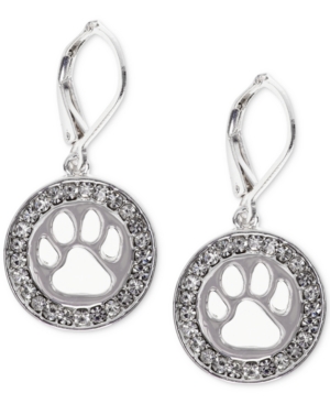 image of Pet Friends Jewelry Silver-Tone Pave Paw-Cutout Drop Earrings