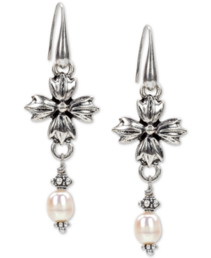 image of Patricia Nash Freshwater Pearl (8mm) Floral Drop Earrings