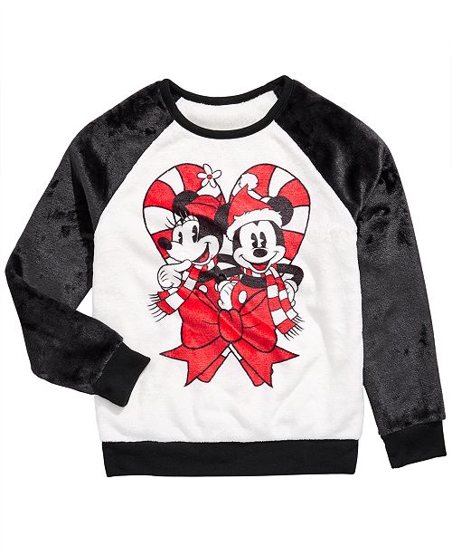 Disney Big Girls Mickey Minnie Mouse Candy Cane Sweatshirt