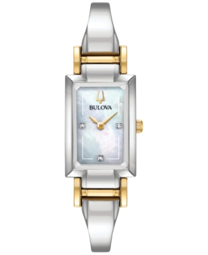 image of Bulova Women-s Classic Diamond Accent Two-Tone Stainless Steel Bangle Bracelet Watch 28x33mm