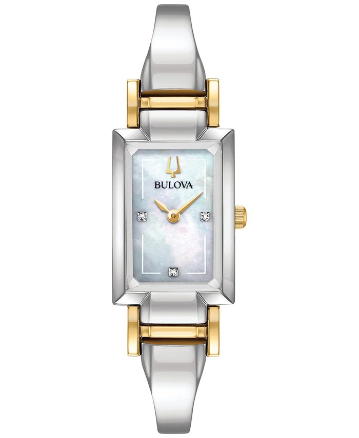 Bulova - Women's Classic Diamond Accent Two-Tone Stainless Steel Bangle Bracelet Watch 28x33mm