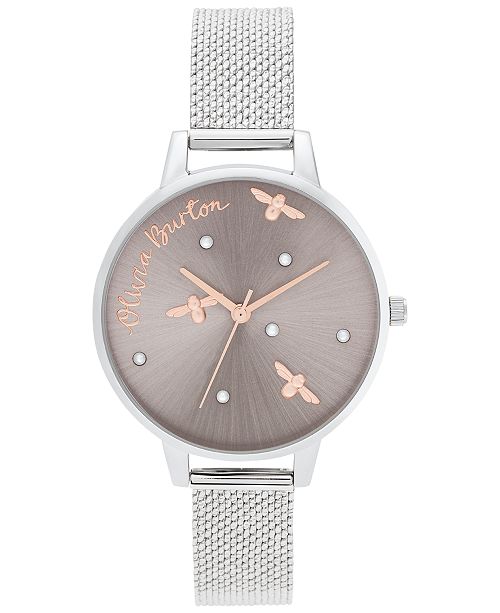 Olivia Burton Women S Pearly Queen Stainless Steel Mesh Bracelet Watch 34mm Reviews Watches Jewelry Watches Macy S