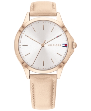 image of Tommy Hilfiger Women-s Champagne Leather Strap Watch 36mm, Created for Macy-s