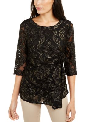 Alfani - Petite Velvet-Burnout Side-Tie Top, Created For Macy's