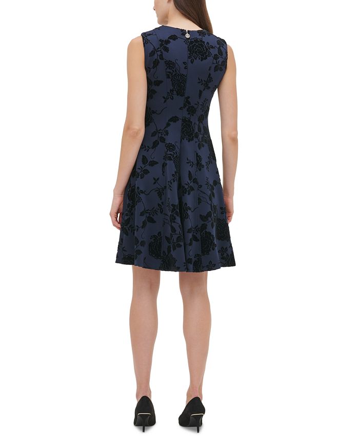Tommy Hilfiger Women's Velvet Flocked Plaid Scuba Dress Red Size 4