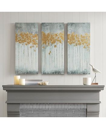 Madison Park - Evening Forest Gray 3-Pc. Gel/Foil-Embellished Canvas Print Set