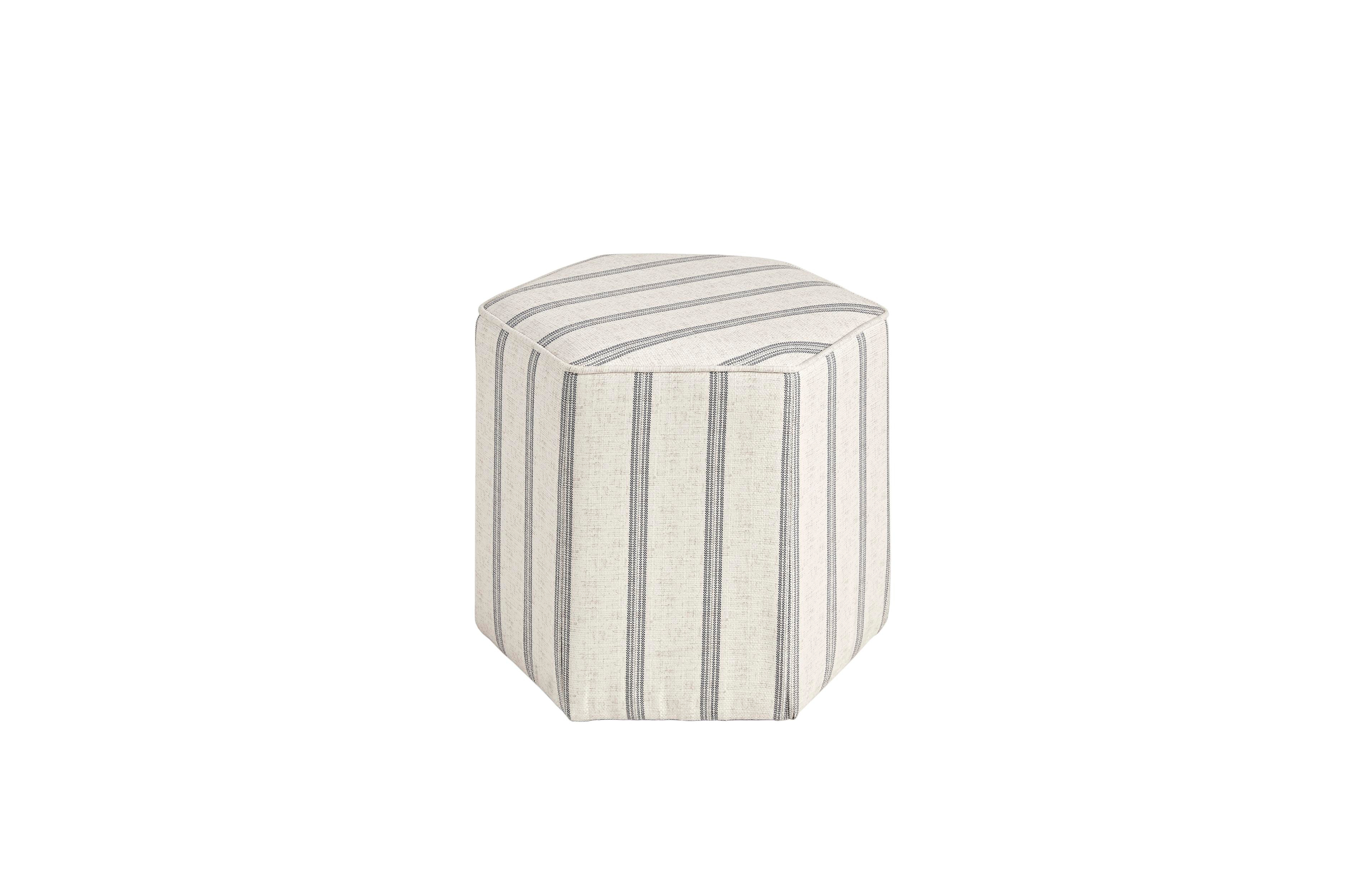 Martha Stewart Ellen Farmhouse 18"W Stripe Upholstered Hexagon Accent Ottoman