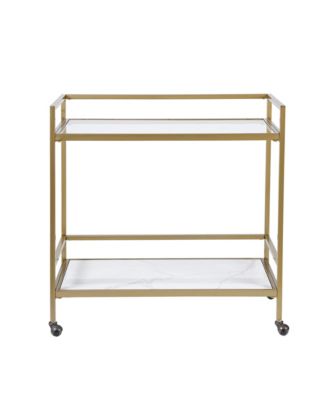 Martha Stewart Collection Martha Stewart Lionel 34"W Modern 2 Tier Bar Cart on Wheels with Antique Golden Frame