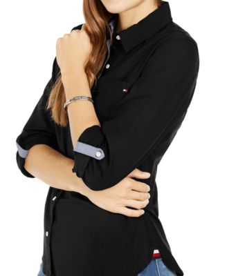 Women's Cotton Roll-Tab Button-Up Shirt