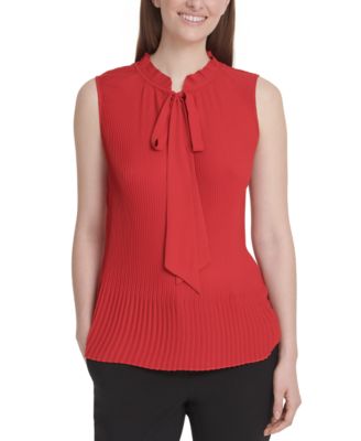 DKNY - Sleeveless Pleated Tie-Neck Top