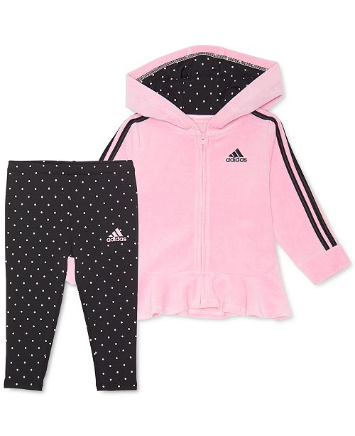 Adidas Little Girls 2 Pc Velour Hoodie Dot Print Leggings Set