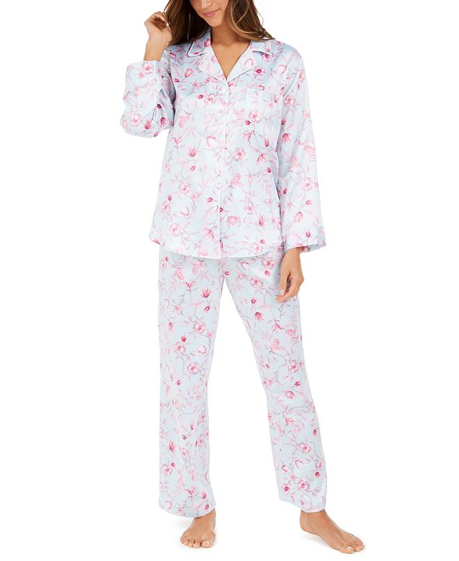 Miss Elaine Petite Women's Brushed Back Printed Satin Pajama Set ...