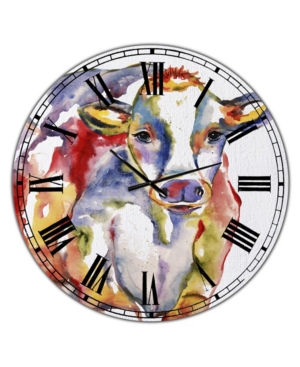 DESIGNART WATERCOLOR HAND PAINTED COW LARGE FARMHOUSE WALL CLOCK