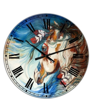 Designart the Drifter Indian War Horse Large Cottage Wall Clock - 36