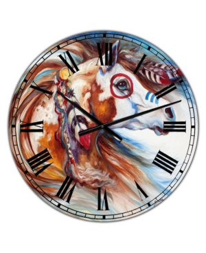 Designart Wind of Thunder Indian War Horse Oversized Cottage Wall Clock - 36