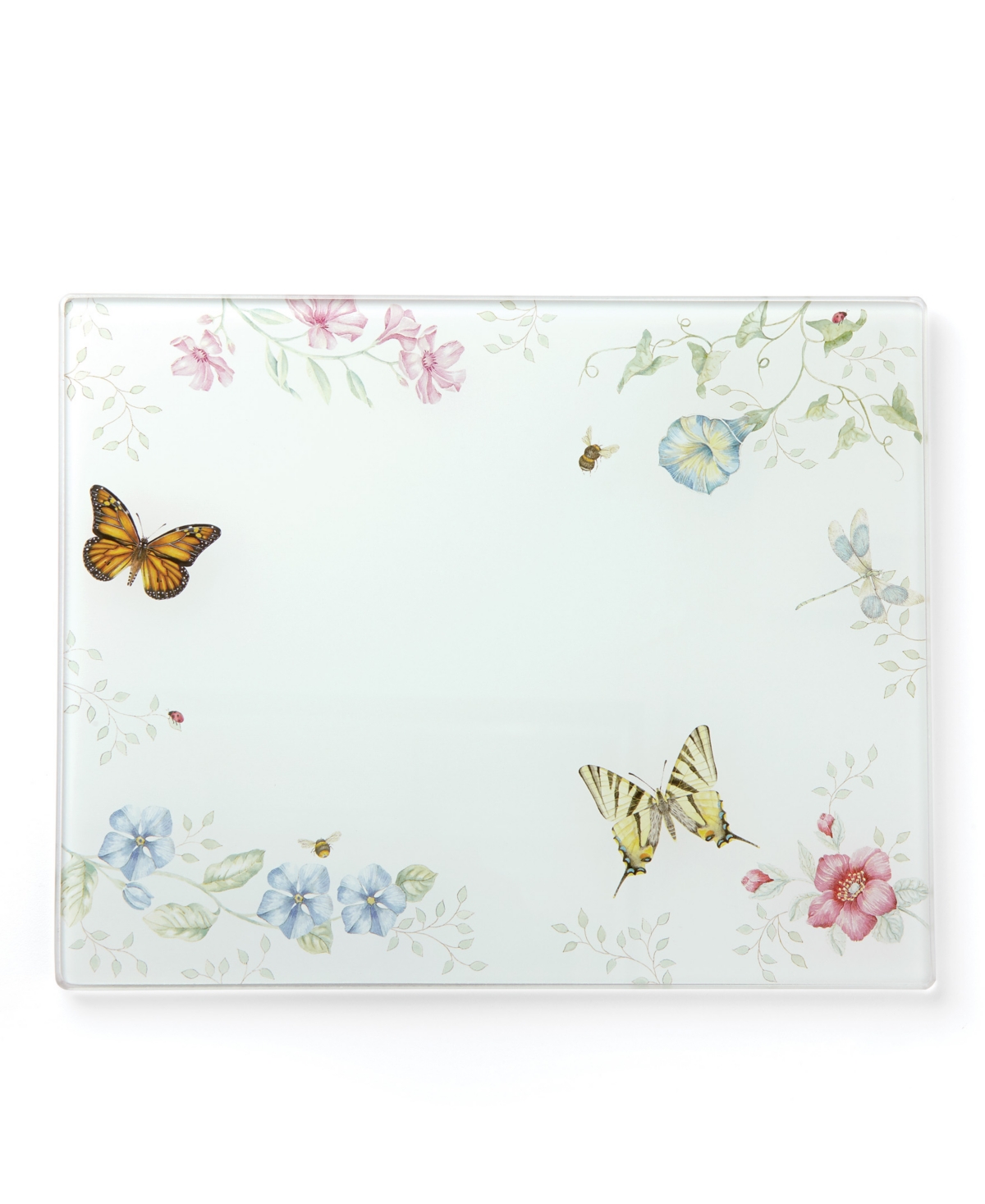 Lenox Butterfly Meadow Kitchen Large Glass Board, Created For Macy's In White Body W,pastel Floral And Botanical