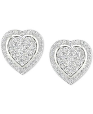Diamond Heart Cluster Stud Earrings (1/2 ct. t.w.) in Sterling Silver