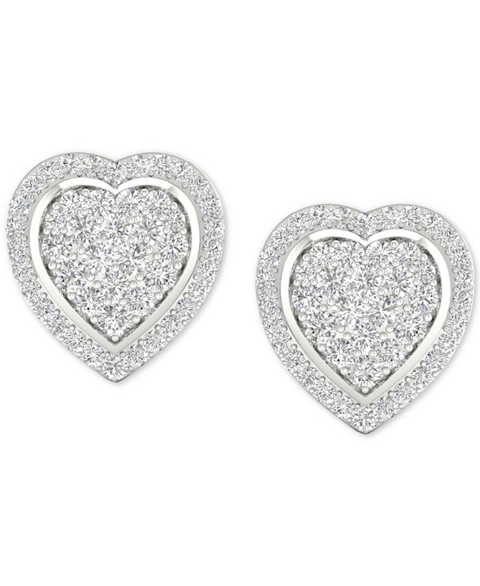 Macy's - Diamond Heart Cluster Stud Earrings (1/2 ct. t.w.) in Sterling Silver