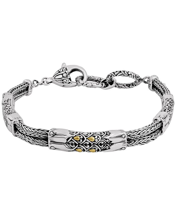 DEVATA - Dragon Skin Classic Bracelet with Dragon Bone Chain in Sterling Silver and 18k Yellow Gold Accents